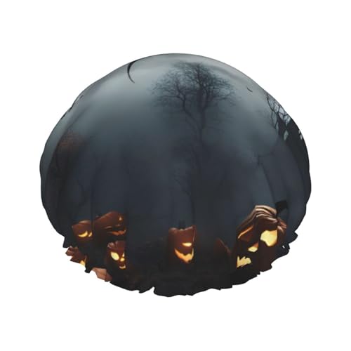 Halloween-Duschhaube mit fliegenden Fledermäusen für Frauen, wiederverwendbare Badehaube, atmungsaktive Duschhauben, Badeduschhauben mit verstellbaren von Pyjwyfmy