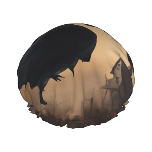 Halloween-Hexe mit fliegendem Druck, Duschhaube für Frauen, wiederverwendbare Badehaube, atmungsaktive Duschhauben, Badeduschhauben mit verstellbarer von Pyjwyfmy