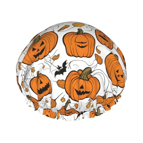 Halloween-Kürbis-Muster, Duschhaube für Damen, wiederverwendbare Badehaube, atmungsaktive Duschhaube, Badeduschhauben mit verstellbaren von Pyjwyfmy