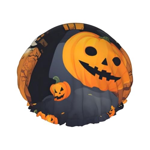 Happy-Halloween-Vektor-Druck-Duschhaube für Frauen, wiederverwendbare Badehaube, atmungsaktive Duschhaube, Badeduschhauben mit verstellbaren von Pyjwyfmy