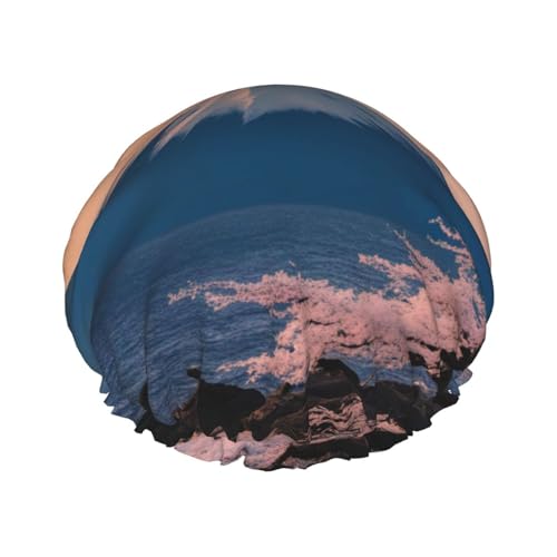Japan Mount Fuji-Landschaftsdruck Duschhaube für Frauen, wiederverwendbare Badehaube, atmungsaktive Duschhaube, Badeduschhauben mit verstellbarer von Pyjwyfmy