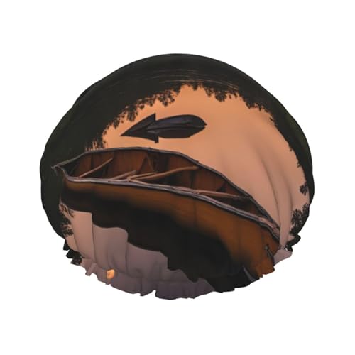 Moonlit Kanu Allagash River Print Duschhaube für Frauen, wiederverwendbare Badehaube, atmungsaktive Duschhaube, Badeduschhauben mit verstellbarer von Pyjwyfmy