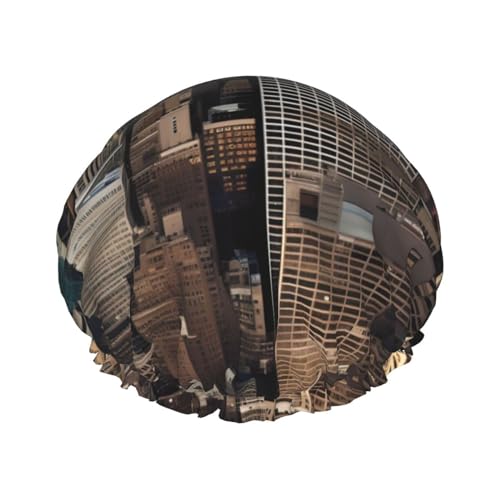 New York Fashion City Print Duschhaube für Damen, wiederverwendbare Badehaube, atmungsaktive Duschhaube, Badeduschhauben mit verstellbarer von Pyjwyfmy