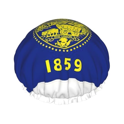 Oregon State Flag Map Print Duschhaube für Frauen, wiederverwendbare Badehaube, atmungsaktive Duschhauben, Badeduschhauben mit verstellbarer von Pyjwyfmy
