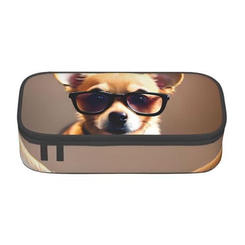 Pyjwyfmy Federmäppchen mit Chihuahua-Hundebrille-Aufdruck, großes Fassungsvermögen, großes Fassungsvermögen, Make-up-Tasche Pyjwyfmy Federmäppchen mit Chihuahua-Hundebrille-Aufdruck, großes Fassungsvermögen, großes Fassungsvermögen, Make-up-Tasche von Pyjwyfmy