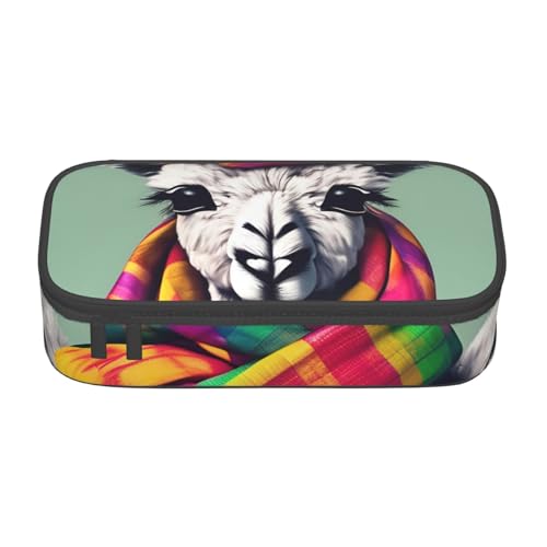 Pyjwyfmy Federmäppchen mit Lama-Motiv in einem Schal, großes Fassungsvermögen, großes Fassungsvermögen, großes Fassungsvermögen, Make-up-Tasche von Pyjwyfmy