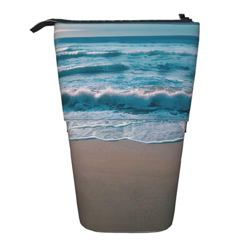 Pyjwyfmy Federmäppchen mit Strandmotiv, stehend, Teleskop-Stifttasche, tragbarer Stifthalter für Arbeitszimmer oder Bürobedarf von Pyjwyfmy