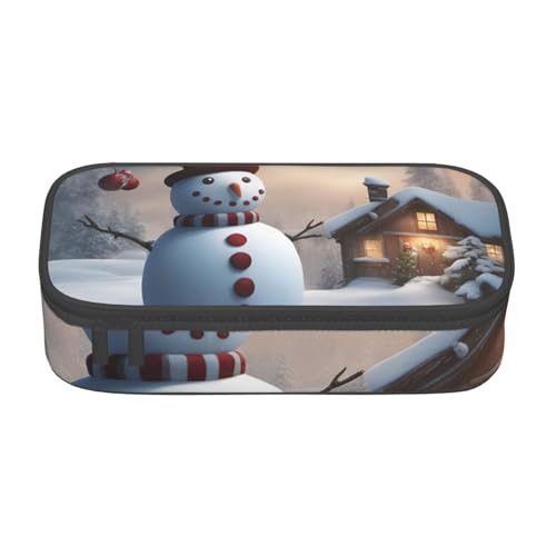 Pyjwyfmy Federmäppchen mit Weihnachtsmotiv und Schneemann-Druck, großes Fassungsvermögen, großes Fassungsvermögen, Make-up-Tasche von Pyjwyfmy