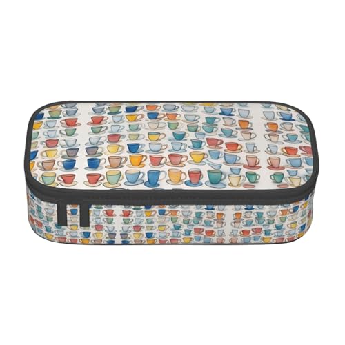 Pyjwyfmy Handgezeichnete Teekannen und Tassen, großes Fassungsvermögen, Federmäppchen, Büro, große Aufbewahrung, hohe Kapazität, Tasche, Beutel, Etui, Make-up-Tasche von Pyjwyfmy