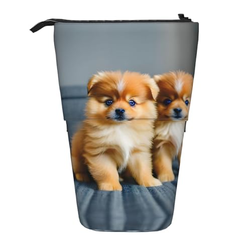 Pyjwyfmy Pommeranians Puppies and Point Print Stehendes Federmäppchen, Teleskop-Stifttasche, tragbarer Stifthalter für Studium oder Bürobedarf von Pyjwyfmy