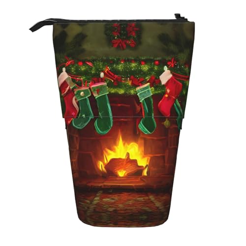 Pyjwyfmy Stehendes Federmäppchen mit Aufschrift "Merry Christmas", Teleskop-Stifttasche, tragbarer Stifthalter für Arbeitszimmer oder Bürobedarf von Pyjwyfmy