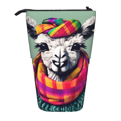 Pyjwyfmy Stehendes Federmäppchen mit Lama-Motiv in einem Schal, Teleskop-Stifttasche, tragbarer Stifthalter für Arbeitszimmer oder Bürobedarf von Pyjwyfmy