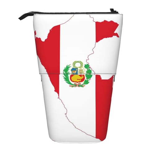 Pyjwyfmy Stehendes Federmäppchen mit Peru-Flagge, Teleskop-Stifttasche, tragbarer Stifthalter für Studien- oder Bürobedarf von Pyjwyfmy