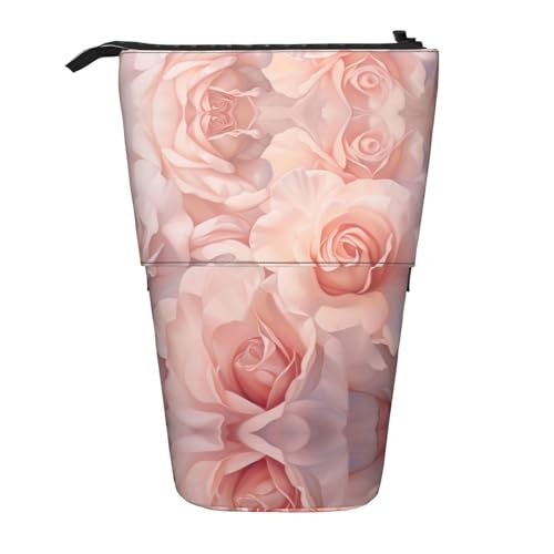 Pyjwyfmy Stehendes Federmäppchen mit Rosen-Blumenmuster, Teleskop-Stifttasche, tragbarer Stifthalter für Arbeitszimmer oder Bürobedarf von Pyjwyfmy