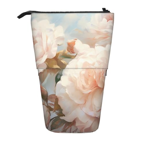Pyjwyfmy Stehendes Federmäppchen mit Rosen-Blumenmuster, Teleskop-Stifttasche, tragbarer Stifthalter für Arbeitszimmer oder Bürobedarf von Pyjwyfmy