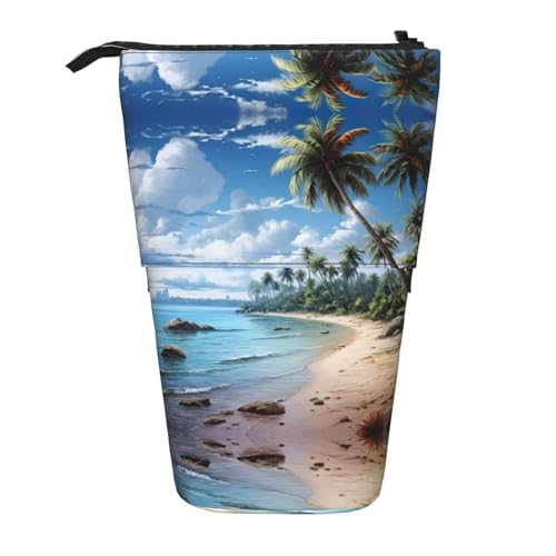 Pyjwyfmy Stehendes Federmäppchen mit Sandstrand-Aufdruck, Teleskop-Stifttasche, tragbarer Stifthalter für Arbeitszimmer oder Bürobedarf von Pyjwyfmy