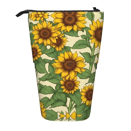 Pyjwyfmy Stehendes Federmäppchen mit Sonnenblumen-Aufdruck, Teleskop-Stifttasche, tragbarer Stifthalter für Arbeitszimmer oder Bürobedarf von Pyjwyfmy