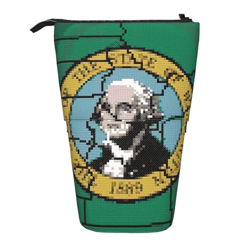 Pyjwyfmy Stehendes Federmäppchen mit Washington-Flagge, Teleskop-Stifttasche, tragbarer Stifthalter für Arbeitszimmer oder Bürobedarf von Pyjwyfmy