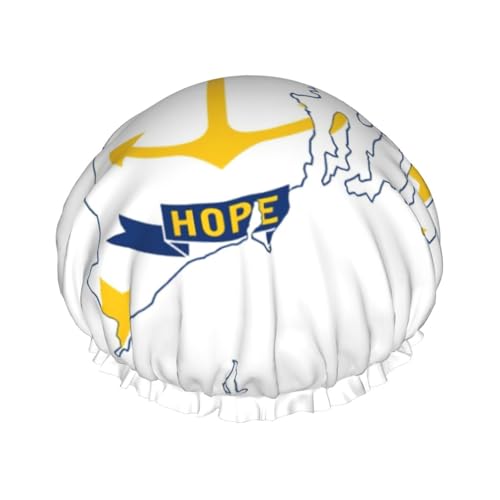 Rhode Island State Flag Map Print Duschhaube für Frauen, wiederverwendbare Badehaube, atmungsaktive Duschhauben, Badeduschhauben mit verstellbarer von Pyjwyfmy