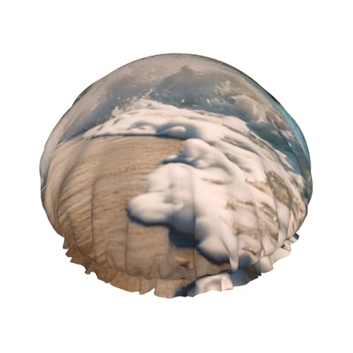 Rumbling Ocean Palm Trees Print Duschhaube für Frauen, wiederverwendbare Badehaube, atmungsaktive Duschhauben, Badeduschhauben mit verstellbaren von Pyjwyfmy