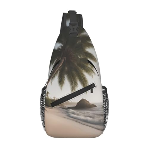 Schultertasche mit Sandstrand, Palmen-Druck, für Damen und Herren, modisch, eine Schultertasche, Umhängetasche, Reise-Bauchtasche, Umhängetasche von Pyjwyfmy