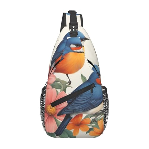 Schultertasche mit Vögeln und Blumen und Schmetterlings-Aufdruck, für Damen und Herren, modisch, One-Shoulder-Tasche, Reise-Gürteltasche von Pyjwyfmy