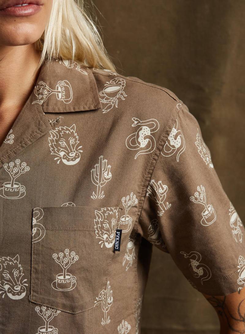 Desert Donuts Button Up Shirt | Donut-Shirt Western Wüsten Kunst Feinschmecker-Shirt Joshua Baum Baumwolle Button-Down-Top von PyknicOfficial