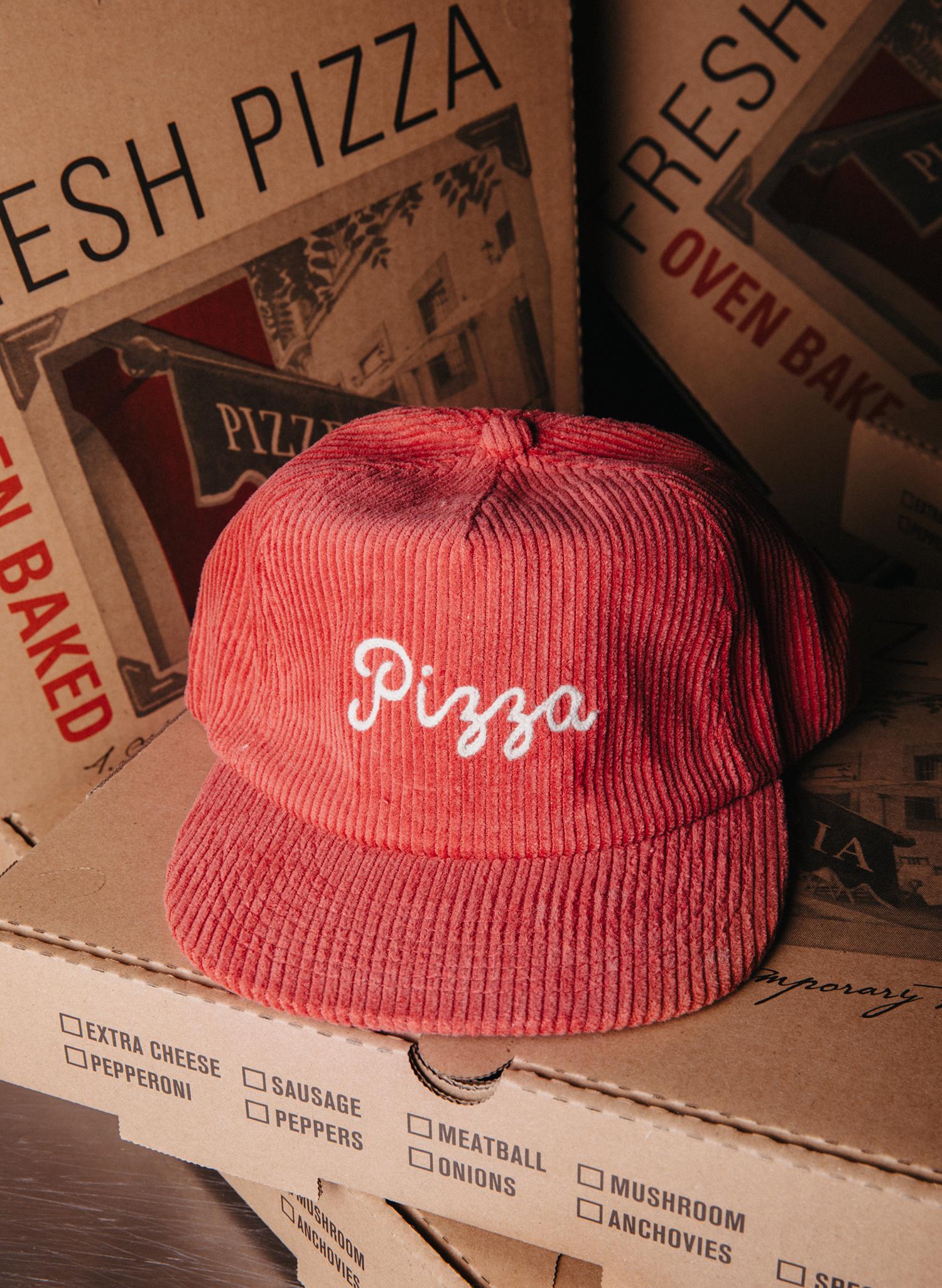 Pizza Kettenstich Hut, Vintage Unstrukturierter 5 Panel Cord Strapback Roter Pizzeria, Geschenk Für Feinschmecker von PyknicOfficial