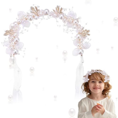 Haarschmuck Kommunion Mädchen Vintage Haarschmuck Hochzeit Perle Stirnband Braut-Kopfschmuck + 1 Weißes Armband von Pynzeka