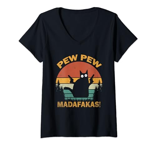 Damen Pyoo Pew Madafakas Retro Kitty T-Shirt mit V-Ausschnitt von Pyoo Pew Madafakas Retro Kitty