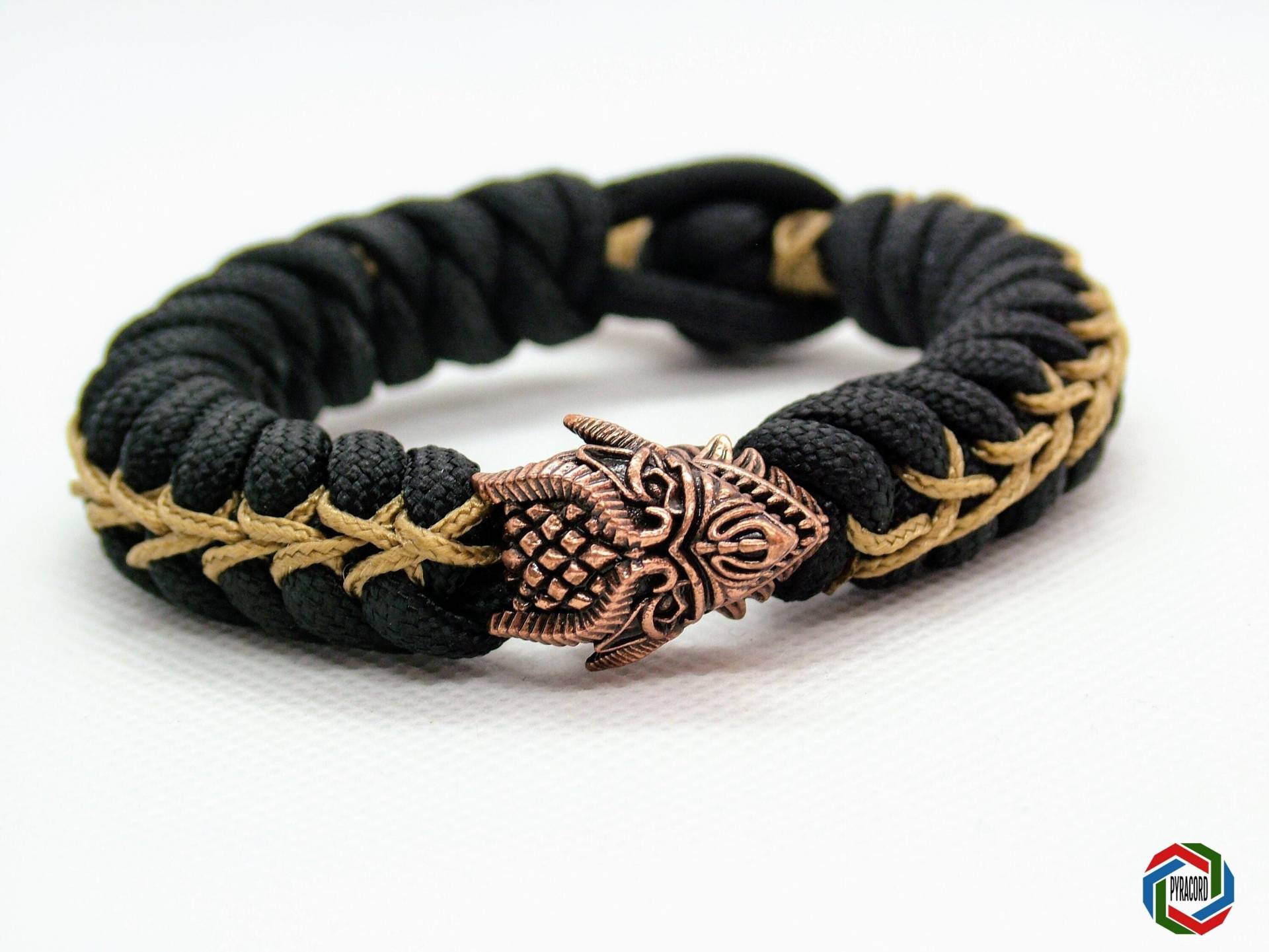 Drachen Armband Gold & Schwarz - Goldener Drachen Messing Perle Paracord Seil Herren/Damen Schmuck von Pyracord