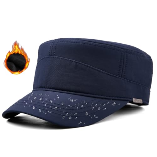 Herren Wasserdicht Winter Military Schildmütze: Cuba Army Basecap Haube, Warme Wintermütze Baseball Army Cap Kappe, Männer Schildkappen Kopfbedeckung Hut, Groß Kopf XL XXL 61 62 63 cm marineblau von Pyrafox