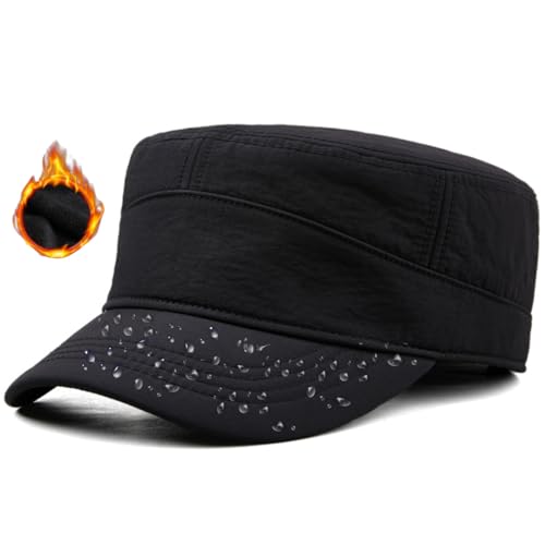 Herren Wasserdicht Winter Military Schildmütze: Cuba Army Basecap Haube, Warme Wintermütze Trappermütze Baseball Cap Kappe, Männer Schildkappen Kopfbedeckung Hut, Groß Kopf XL XXL 61 62 63 cm schwarz von Pyrafox