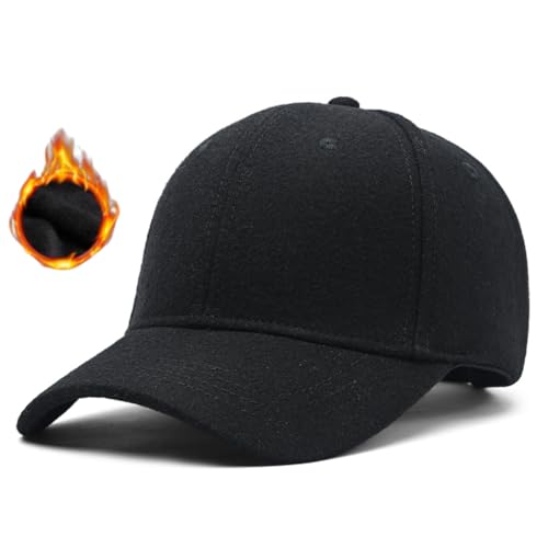 Herren Winter Basecap Schildmütze: Cuba Military Base Haube, Warme Wintermütze Trappermütze Wolle Baseball Cap Kappe, Männer Schildkappen Kopfbedeckung Hut, Groß Kopf XL XXL 61 62 63 cm schwarz von Pyrafox