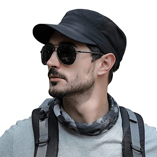 Pyrafox Herren Army Cap: Sommer Schildmütze & Sonnenhut - Männer Military Cuba Basecap, Baseball Schildkappen, Mütze, Hut - Kopfbedeckung für Army & Sommer, M L 58 59 60 cm schwarz von Pyrafox