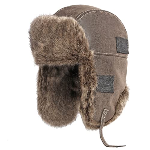 Pyrafox Herren Wintermütze Fliegermütze mit Ohrenklappen - Russen Fellmütze, Trappermütze Männer Russische Trapper Pelzmütze Haube Warme Unisex Damen Uschanka Schapka Russenmütze - M L Braun von Pyrafox