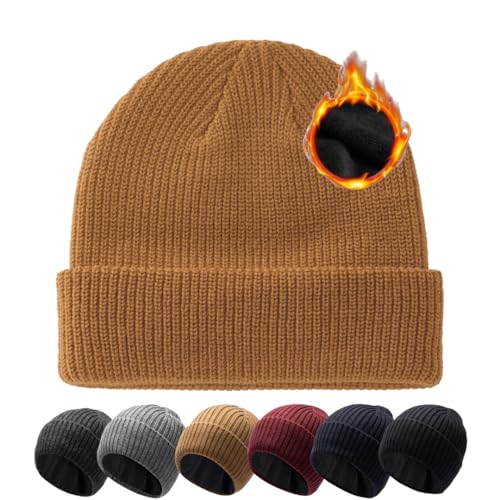 Pyrafox Merinowolle Mütze Herren Wintermütze Merino Wolle Beanie Damen Winter Cap Haube Men Wollmuetze Strickmuetze Muetze, Camel M L Grosser Kopf von Pyrafox