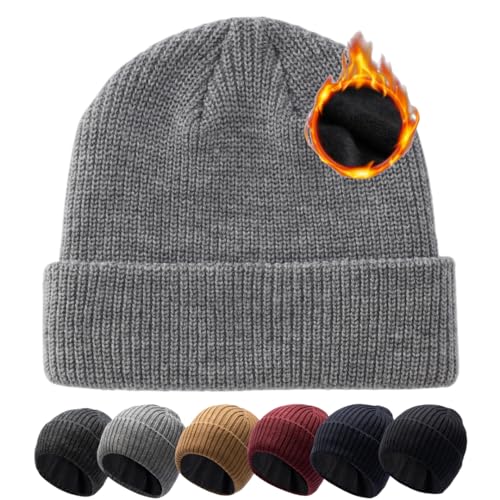 Pyrafox Merinowolle Mütze Herren Wintermütze Merino Wolle Beanie Damen Winter Cap Haube Men Wollmuetze Strickmuetze Muetze, Grau M L Grosser Kopf von Pyrafox