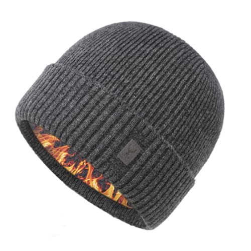 Pyrafox Merinowolle Mütze Wolle Wintermütze Herren Merino Beanie Damen Haube Winter Cap Men Muetze Strickmuetze Wollmuetze, Dunkelgrau Großer Kopf XL XXL von Pyrafox