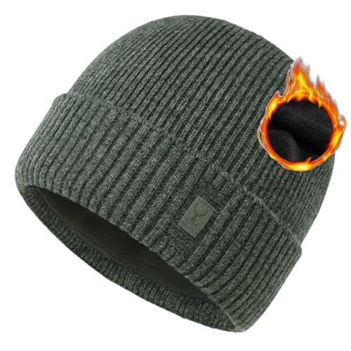 Pyrafox Merinowolle Mütze Wolle Wintermütze Herren Merino Beanie Damen Haube Winter Cap Men Muetze Strickmuetze Wollmuetze, Gruen Großer Kopf XL XXL von Pyrafox