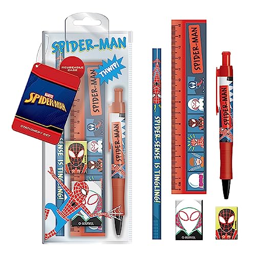 Pyramid International Spider-Man Schreibwaren-Set, 5-teiliges Spider-Man-Federmäppchen mit Schulbedarf, offizielles Merchandise-Produkt von Pyramid International