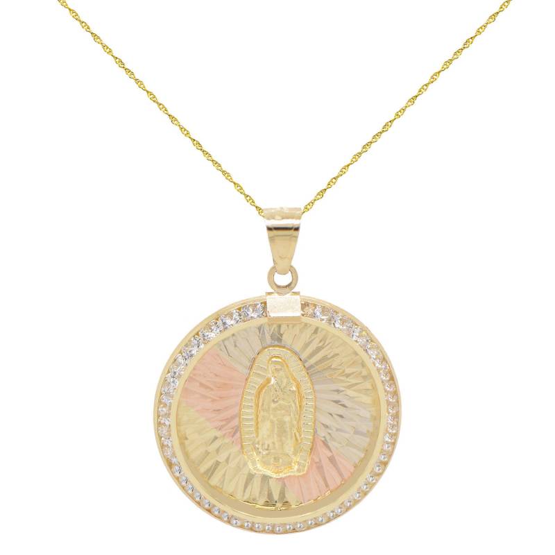 14K Dreifarbige Gold Jungfrau Maria Guadalupe Anhänger Halskette von PyramidJewelry