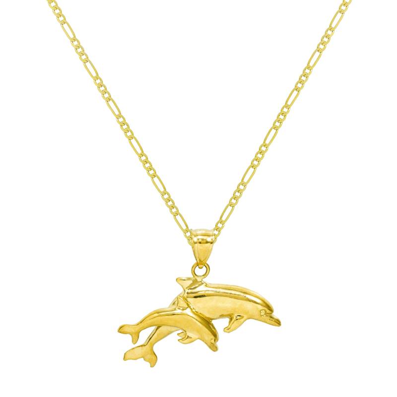 14K Gelb Gold Doppel Delfine Halskette von PyramidJewelry
