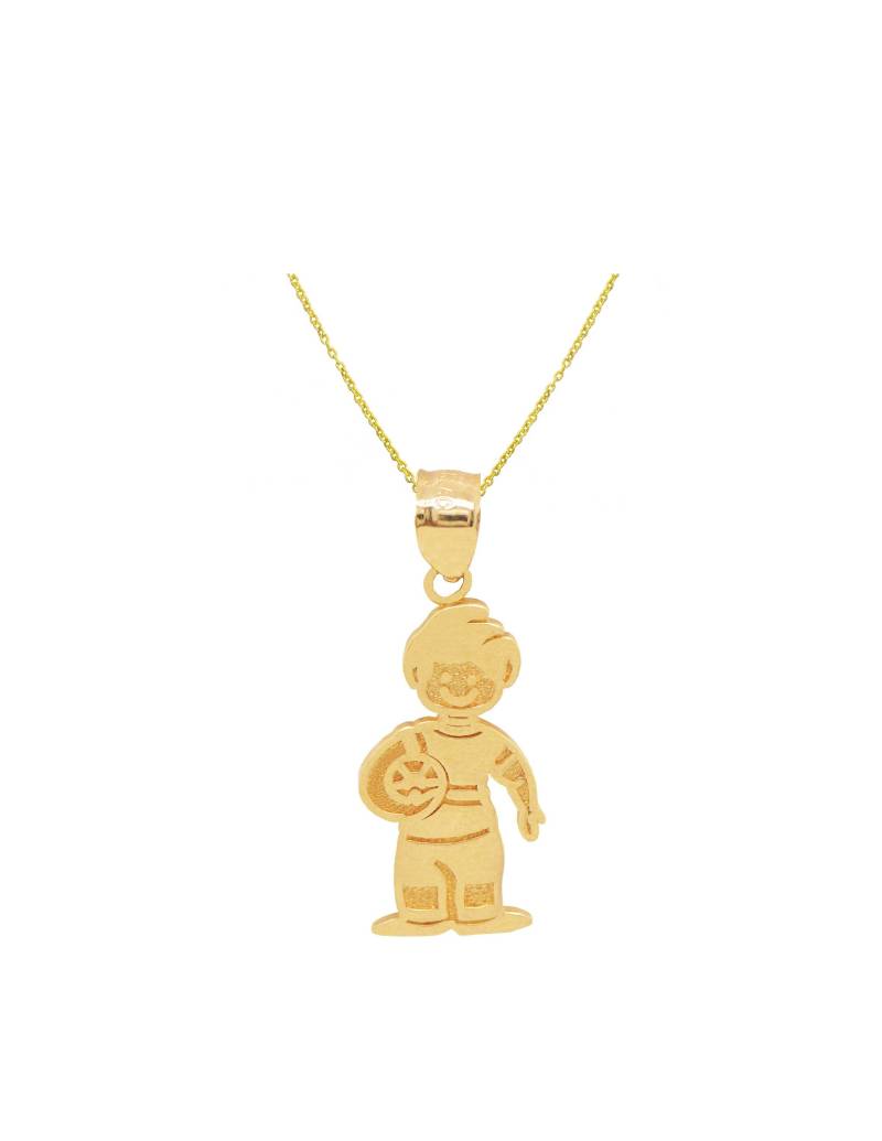 14K Gelb Gold Kleine Junge Mit Ball-Halskette von PyramidJewelry