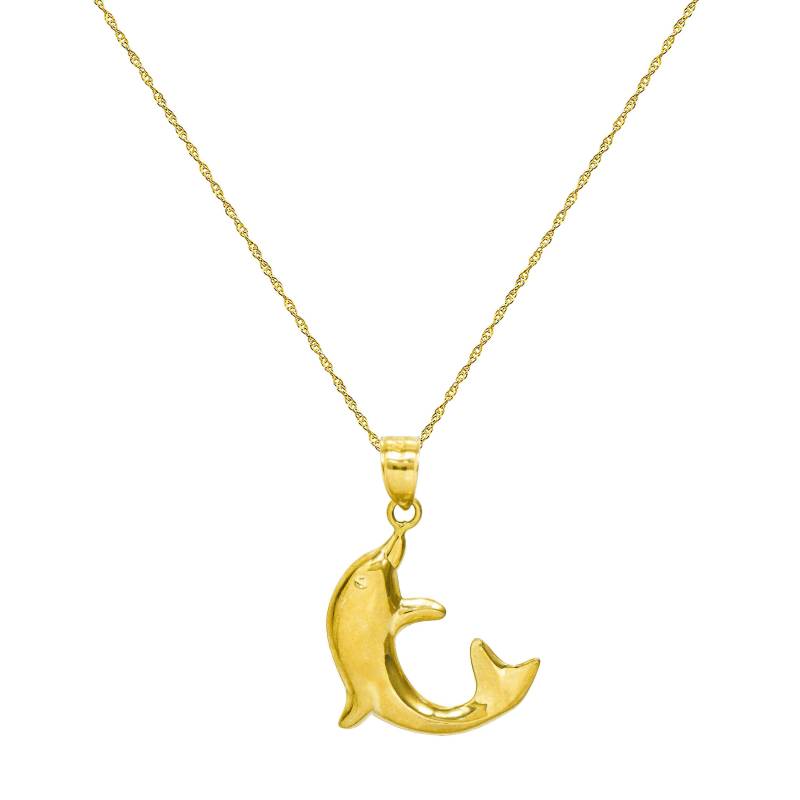 14K Gelbgold Delfin Anhänger Halskette von PyramidJewelry