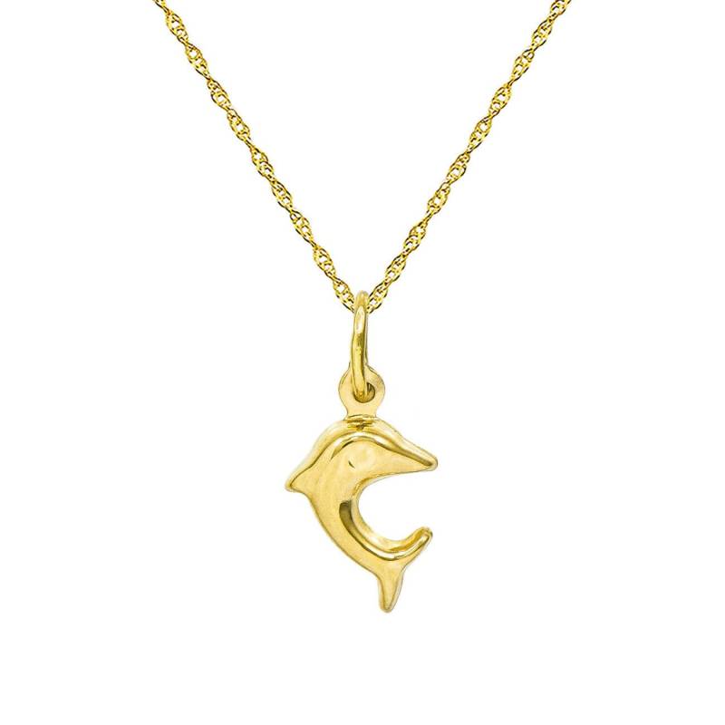 14K Gelbgold Delfin Anhänger Halskette von PyramidJewelry