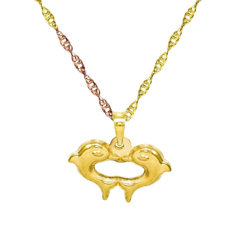 14K Gelbgold Delfine Herz Anhänger Halskette von PyramidJewelry