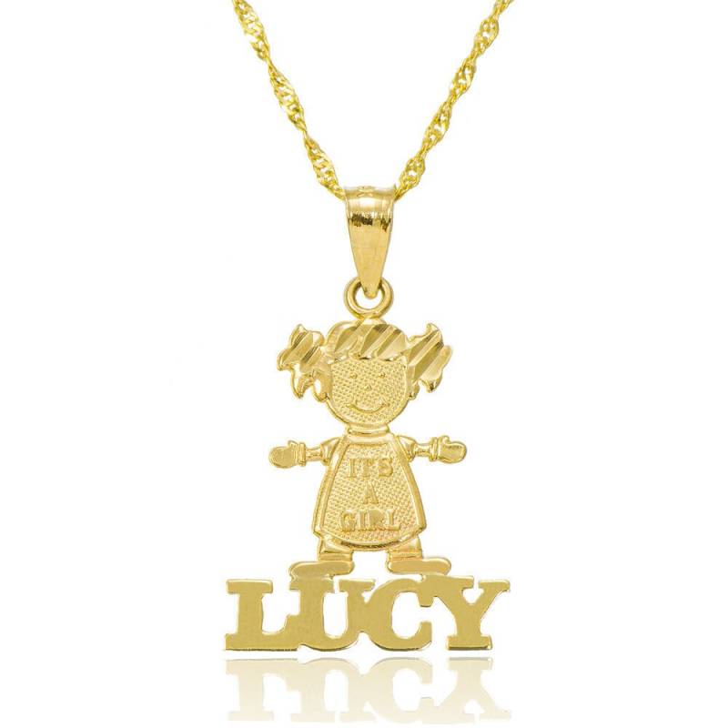 14K Gelbgold "Es Ist Ein Mädchen" Personalisierte Baby Namenskette - Jeder Beliebige Name Nach Maß von PyramidJewelry