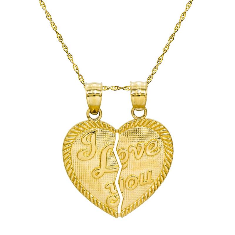 14K Gelbgold I Love You Breakable Herz Anhänger Halskette von PyramidJewelry