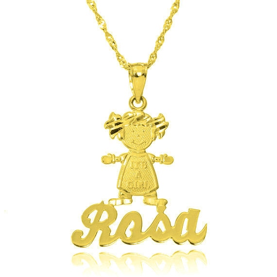 14K Gelbgold "It's A Girl" Cursive Personalisieren Sie Namen Baby-Halskette - Nach Maß Irgendein Name 14K Gelbgold "It's A Girl" Cursive Personalisieren Sie Namen Baby-Halskette - Nach Maß Irgendein Name von PyramidJewelry